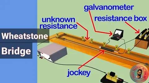 "Slide wire bridge setup to measure unknown resistance"