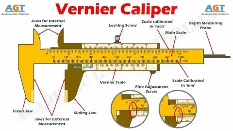 Vernier calipers measuring cylinder length accurately