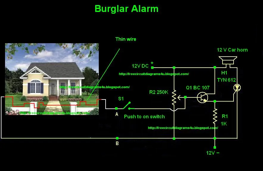 Burglar alarm circuit using NAND gate and LDR sensor.